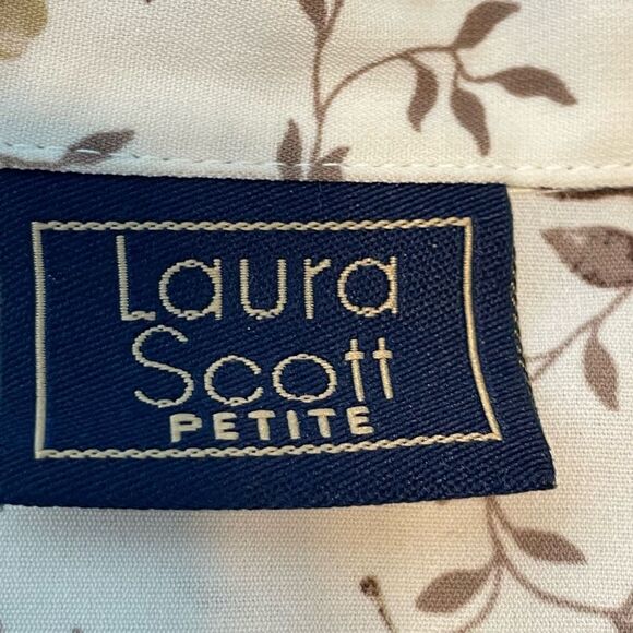 Vintage Laura Scott Floral Print Blouse Ivory Brown Long Sleeve Button Down Shir - Picture 6 of 8